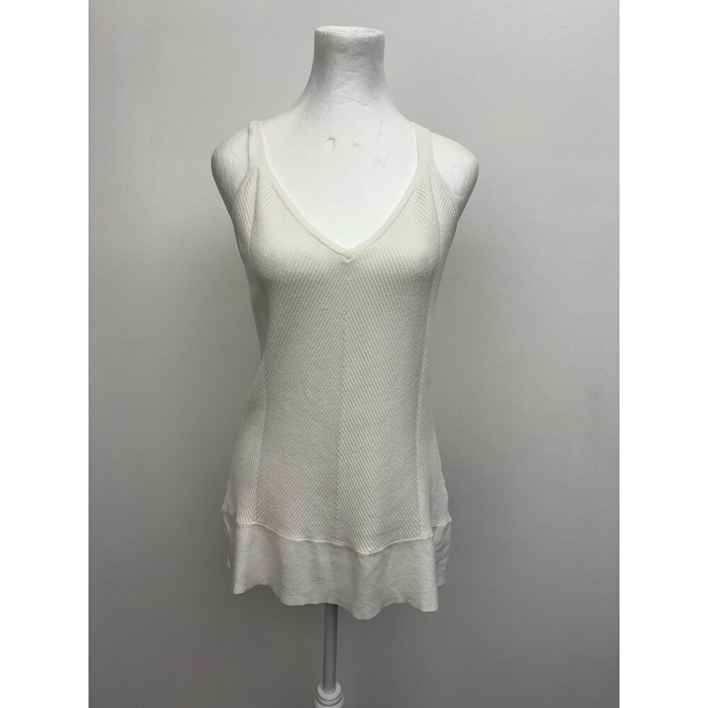 Belldini Women’s Top Sleeveless White Ribbed 2 XL V Neck Stretch Pullover